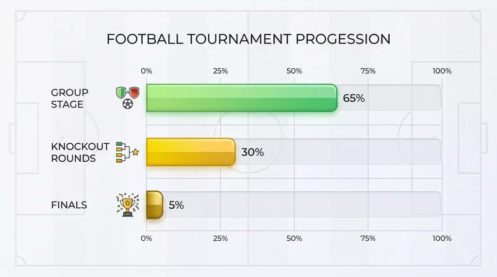 Bar chart showing recommended bankroll allocation across group stage knockout rounds and finals