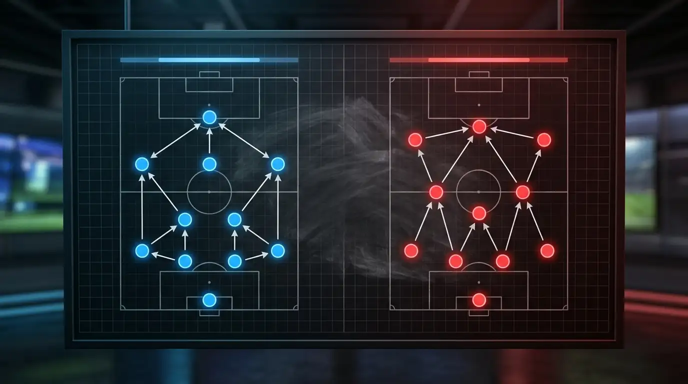 Tactical board comparing two football team formations before a knockout match