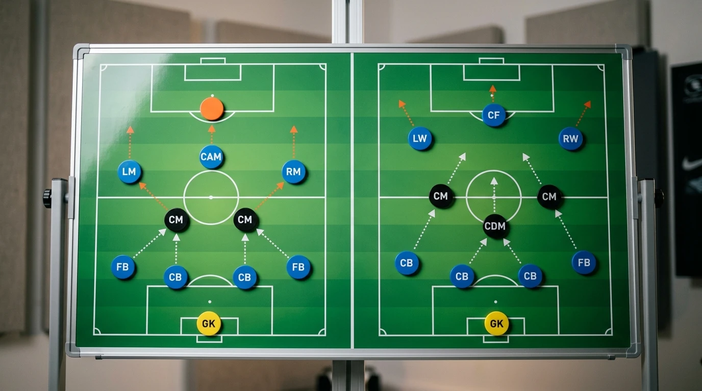 Tactical board comparing two football team formations before a knockout match