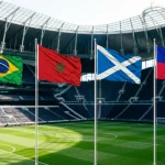 World Cup 2026 Group C featuring Brazil, Morocco, Scotland and Haiti national flags arranged against tournament backdrop