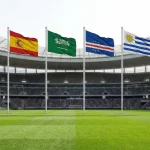 World Cup 2026 Group H featuring Spain, Saudi Arabia, Cape Verde and Uruguay national flags in stadium setting