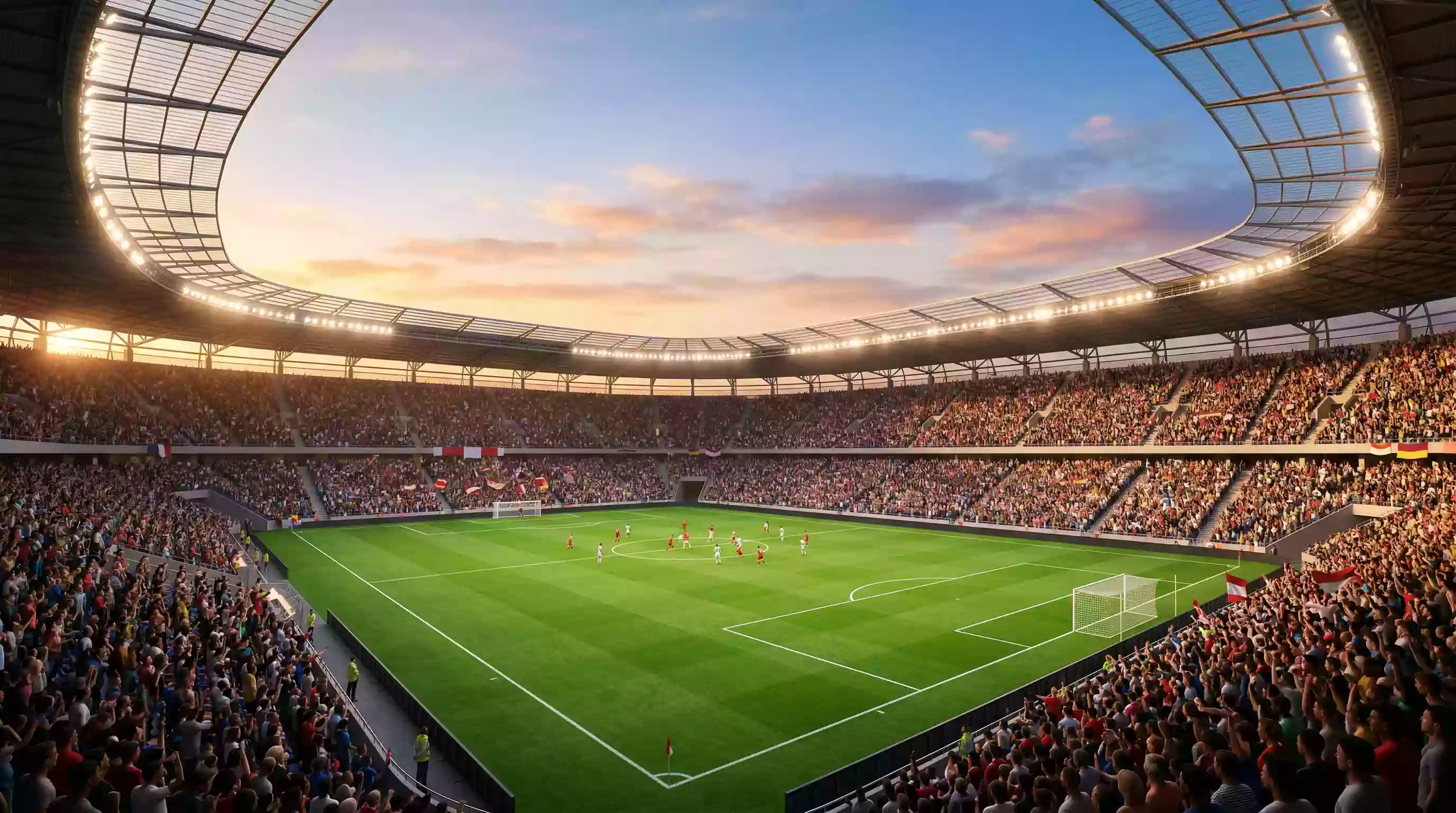World Cup 2026 tournament stadium panorama with pitch and stands
