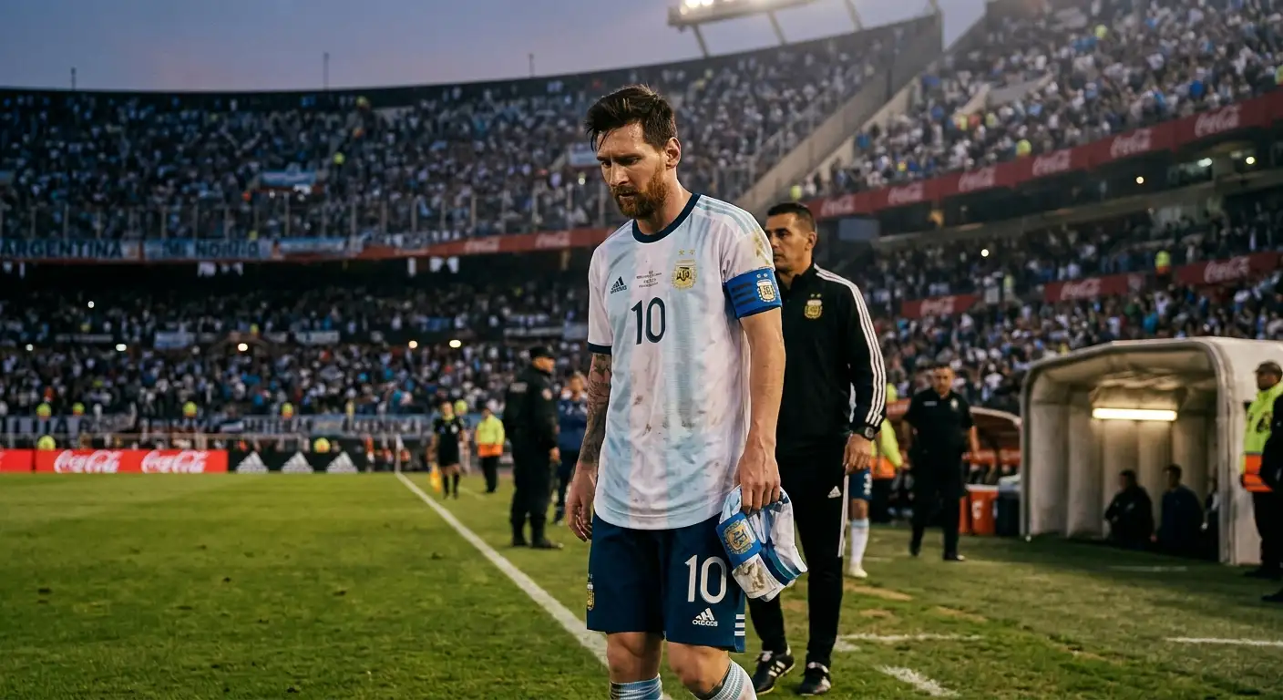 Lionel Messi walking off the pitch after Argentina's World Cup final defeat to Spain in 2026