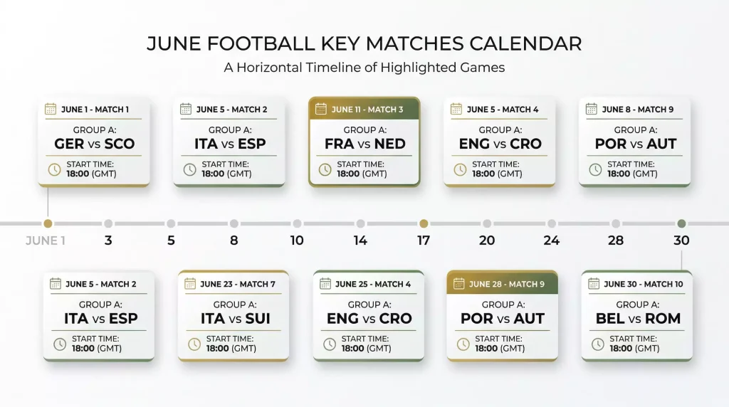 Calendar view of the ten must-watch group stage fixtures with kick-off times in Irish Standard Time