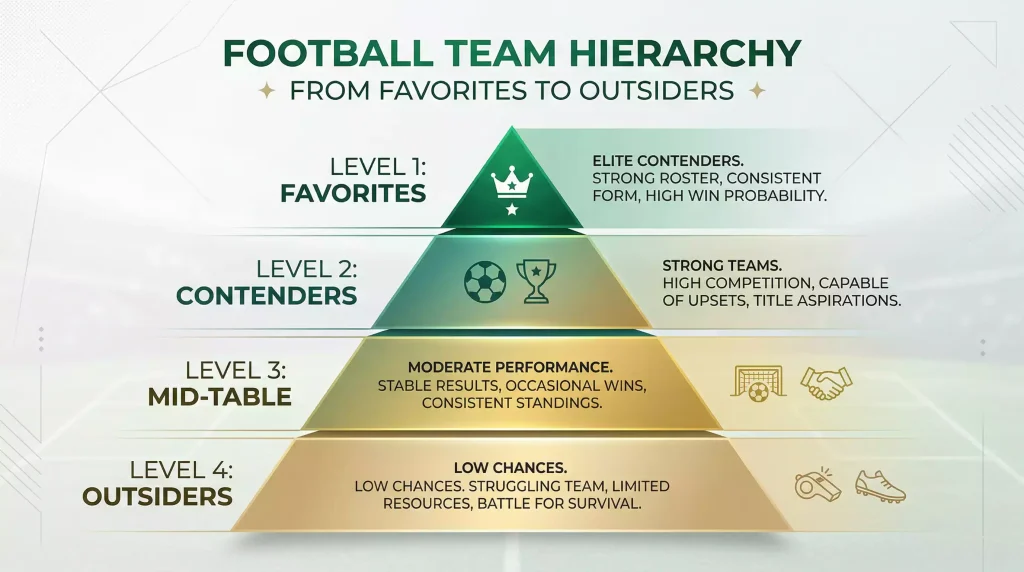 Pyramid graphic showing World Cup 2026 teams arranged by competitive tier from favourites to outsiders
